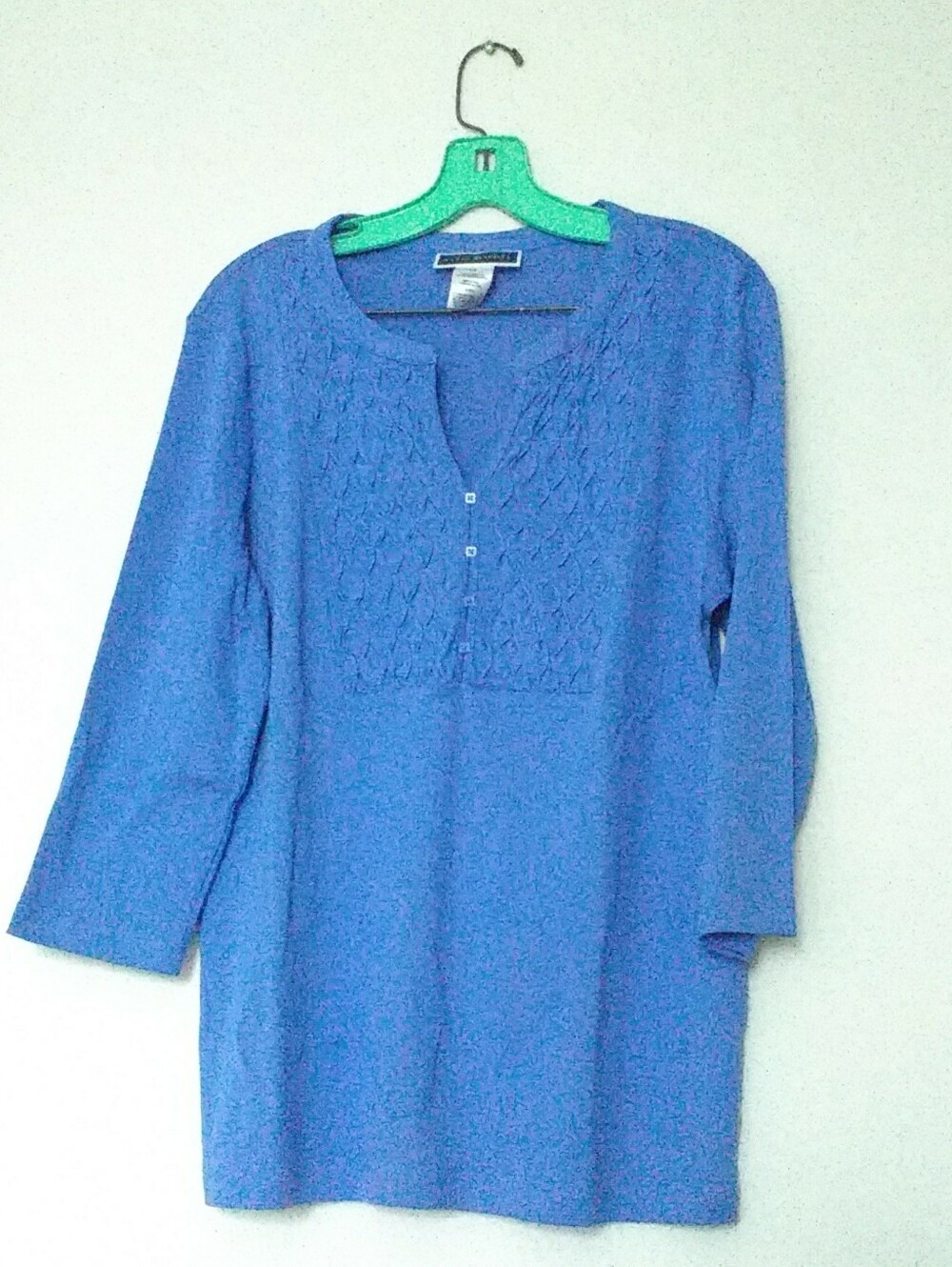 Karen Scott Blue Crochet Yoke Tunic Top Size L